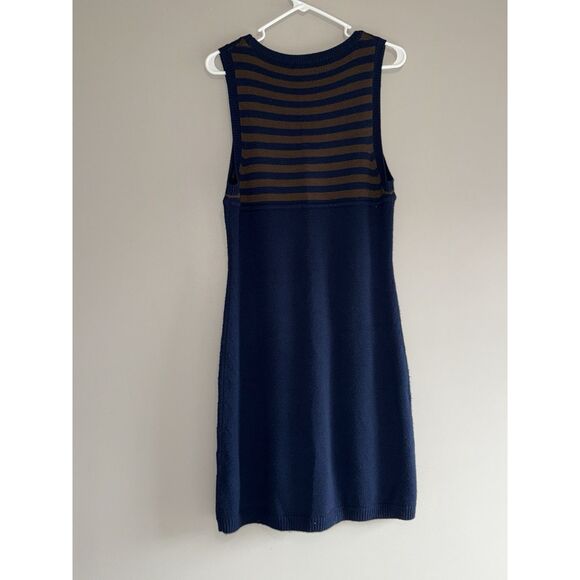 Boden 100% Wool Sweater Dress Preppy Academia Navy Blue Brown Y2K School Size 14 - Picture 8 of 12